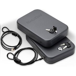 SnapSafe Portable Lock Box for Guns and Valuables, 2 Pack - Includes 2 Lock Boxes (Keyed Alike), 4 Keys and 1500 Pound Patented Security Cable - Thick 16-Gauge Steel - An Ideal Car Gun Safe