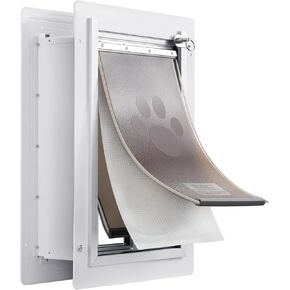 VEVOR 3-Flap Pet Door for Wall, Metal Frame with Lock, Energy-Efficient Insulated Pet Door, Easy to Install in Interior or Exterior Walls, Dog Door for Small Dogs (White-Small)