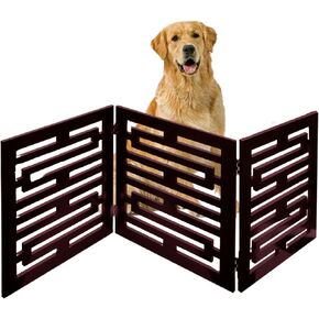 Etna 3-Panel Wooden Pet Gate, Avant Garde Design, Mahogany - Tri Fold Dog Gates for Doorways, Stairs, Puppy Safety - Free Standing Pet Barrier for Indoor/Outdoor Use - 47.5" Wide x 19" Tall