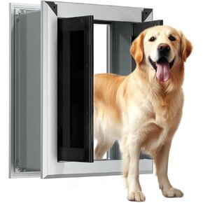 HIDROSIL Exterior Dog Door for Wall, Heavy Duty Aluminium Frame, Pet Door with Two Sliding Locking Panels, Magnetic Flap Design, Suitable for Large Dogs Up to 120 lbs, Large,Sliver