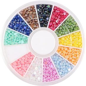 1800Pcs Half Round Pearl Beads 2MM Mixed AB Color DIY Nail Art Jewlery Making Scrapbooking Embellishments Material with Plastic Box