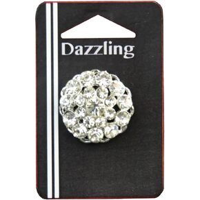1-inch Round Rhinestone Button 1 Piece, Silver/Crystal