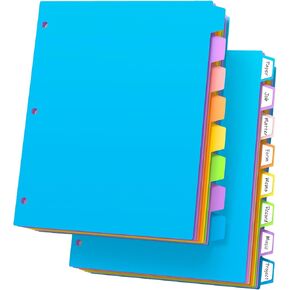 Dividers for 3 Ring Binder, 16Pcs/2 Set Binder Dividers with Tabs, Plastic 3-Hole Punched 3 Ring Binder Tabs Dividers, Letter Size 8 Tab Plastic File Dividers for School Office Home