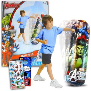 مجموعة حقائب Marvel Avengers Bop - حزمة من 3 قطع مع حقيبة ملاكمة للأبطال الخارقين للأطفال | حقيبة أفنجرز بوب مع ملصقات وأكثر (ألعاب وألعاب مارفل)