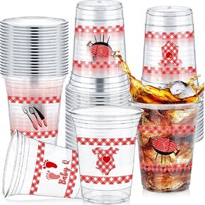 48 Pcs Eucalyptus Baby Shower Cups 16 Oz Baby Shower Plastic Cups Thick Clear Cup Sage Green Baby Shower Party Supplies for Baby Shower Birthday Party Favors Gender Reveal Decorations