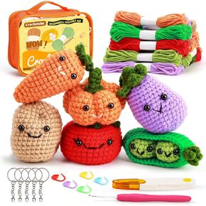 Crochetobe Crochet Kit for Beginners - 6 PCS Crochet Vegetables, Beginner Crochet Kit with Detailed Instructions and Video Tutorials, Complete Crochet Set for Beginners Adults (Patent Product)