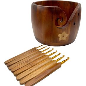 Gutyca Yarn Bowl for Crocheting - Wooden Bowl, Crochet Hooks, Crochet kit, Wood Bowl, Crochet Hook Set, Crochet Accessories, Bowl Holder, Yarn Holder, Hooks for Crocheting, Knitting kit, Gifts