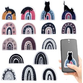 16 PCS Calm Stickers Sensory Calming Stickers Tactile Rough Textured Rainbow Style Adhesives for Water Bottle/Phone/Desk/Office (Black)