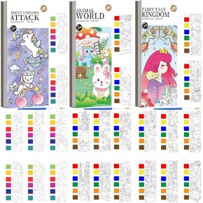 Assorted Mini Coloring Books with watercolor Each book comes with paint and brush 3 books with 12 pages each, totaling 36 pages Activity Books Bookmark Painting Book