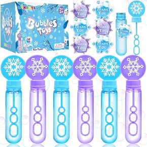 Winrayk Frozen Bubble Wands for Kids Party Favors, 24 Large Snowflake Bubbles Bulk with Gift Card, Christmas Pinata Filler Goodie Bag Stuffer Classroom Prize Winter Elsa Toys Boys Girls Birthday Gifts