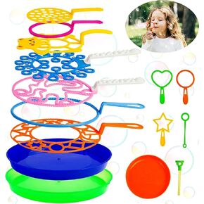 Roberly Bubble Wands Set, 15 Pack Big Bubble Wand Toy Set with Tray Bulk Funny Bubble Making Toys for Kids - Summer Outdoor Bubble Toys & Also Gifts for Kids Birthday Games Bubbles Party Favors