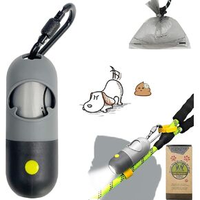 Dog Poop Bag Dispenser with Flashlight|Dog Poop Bag Holder with Leash Clip|Hands-Free Leash Poop Bag Holder with Straps and 1 Roll Dog Waste Bags (Crystal Blue)
