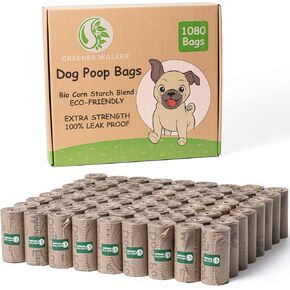 GREENER WALKER Poop Bags for Dog Waste, 1080 Doggy Waste Bags Extra Thick Strong 100% Leak-Proof (Green)