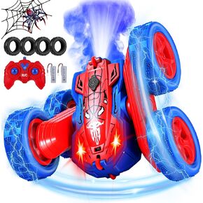 Spider Remote Control Car - RC Car Toys for 4 5 6 7 8 Year Old Boys, 2.4Ghz Double Sided RC Stunt Car, 360°Rotating 4WD Off-Road RC Cars with Light Spray, Birthday Xmas Gifts for Kids Age 4-6 5-7 8-12