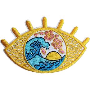 Great Wave and Sunrise in Eye Iron/Sew on Patch, Soft Thin Embroidered DIY Repair Applique Accessories for Clothes Hats Bags Jacket Jeans Backpacks