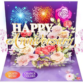 Anniversary Card, Music & Light Pop up Valentine's Card with Fireworks Flowers Gifts for Him Her Husband Wife Couple-Purple in Kuwait