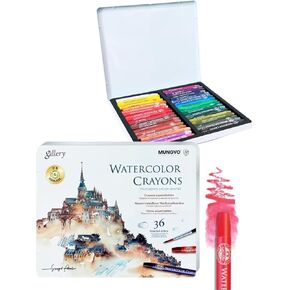 MUNGYO Watercolor Crayons, Professional Crayons, 36 Colors Premium Watercolor Crayon, Multipurpose Crayon Sticks on Any Surfaces for Artists, Professional, School, and Crafts.