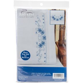 Janlynn 65-32083 Blue Floral Pillowcase Pair Stamped Cross Stitch-20 X30