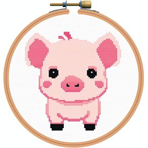 Generic Cartoon Simple Figure of Cute Pig 11CT Stamped Cross Stitch Kits Easy for Beginners Child with Hoop Needlepoint Counted Embroidery Kits Art Craft Wall Decor 12x12IN(5)