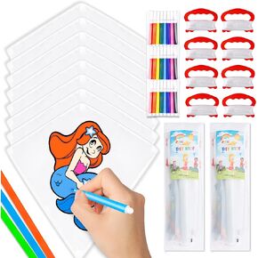 JOYIN 8 حزم DIY الماس فارغة طائرة ورقية مع أقلام الألوان المائية وسلسلة طائرة ورقية، تزيين طائرة ورقية التلوين، أطفال طائرة ورقية صنع مجموعات الحرف، طائرة ورقية كبيرة على الشاطئ سهلة الطيران طائرة ورقية للألعاب والأنشطة في الهواء الطلق