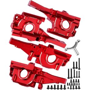 Aluminum Front Rear Bulkhead Gearbox Upgrades for 1/16 Mini E-Revo Slash Summit RC Car,Alloy Front Rear Bulkhead Transmission Case Hops Up,Red