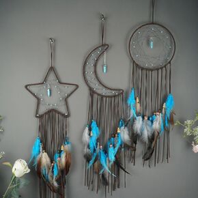 3PCS/LOT Star Moon Sun Shape Dream Catcher Home Decoration, and Baby Kids Room Accessory - Dream Catcher with Feather Decoration - Unique Home Craft Wall Pendant (White)