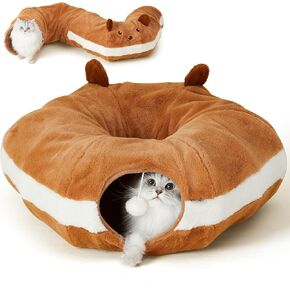 FUKUMARU Cat Tunnel Bed for Indoor Cats, Bagel Donuts Cat Tunnel Toys with Crinkle Paper Ears, Round Pet Play Tunnel Toy for Kitten and Rabbit, Cat Tunnel Christmas Tree Skirt, Collapsible&Washable