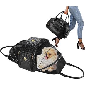 Dog Purse Carrier for Small Dogs, 2-Side Expandable Small Dog Carrier, Holds Up to 10lbs PU leather Pet Carrier, Cat Carrier, Airline Approved Puppy Purse Carrier for Travel (Black, Small Size)