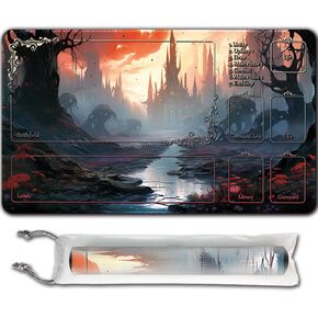 Playmat Board Game MTG Duel Playmat Trading Card 23.6 x 13.8in Game Mat Stitching Edges Compatible for TCG CCG RPG OCG with Card Zones + Including Storage Bags (Greenness,No Zone)