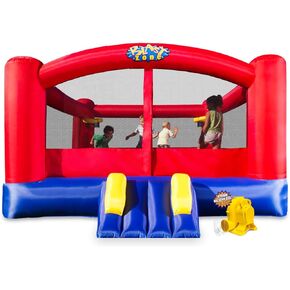 لعبة Blast Zone Double Play - منزل قفز ذو حلقات مزدوجة قابل للنفخ مع منفاخ - جودة ممتازة - يحمل 7 أطفال - آمن ونظيف