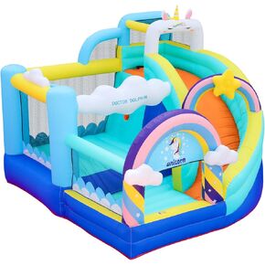 Doctor Dolphin Inflatable Bounce House for Kids Unicorn Bouncy House with Blower Toddle Bouncy Castle Kids Slide for Outdoor