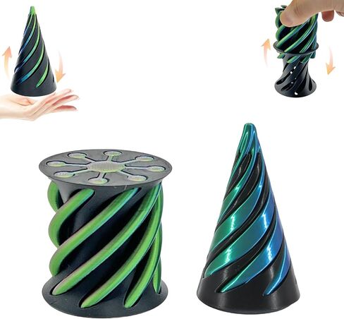 Impossible Pyramid Passthrough Sculpture - 2Pcs 3D Printed Spiral Cone Fidget Toy, Stress and Anxiety Relief Toy, Pass Through Pyramid Fidget Toy for Adult Children (Colorful-Green) in Saudi Arabia