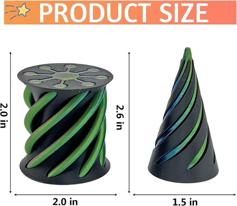 Impossible Pyramid Passthrough Sculpture - 2Pcs 3D Printed Spiral Cone Fidget Toy, Stress and Anxiety Relief Toy, Pass Through Pyramid Fidget Toy for Adult Children (Colorful-Green) in Saudi Arabia