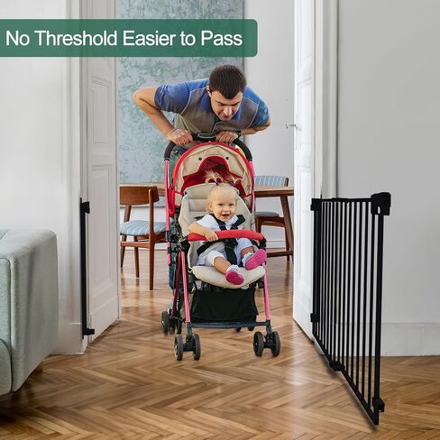28-43" No Bottom Bar Baby Gate for Stairs, Hardware Mounted Dog Gate, Safety Pet Gates with Large Walk Thru Door, Auto-Close Two-Way Swing Safety Gate for House, Hallways, and Doorways, Black in Saudi Arabia
