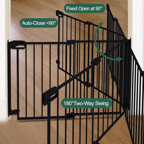 28-43" No Bottom Bar Baby Gate for Stairs, Hardware Mounted Dog Gate, Safety Pet Gates with Large Walk Thru Door, Auto-Close Two-Way Swing Safety Gate for House, Hallways, and Doorways, Black in Saudi Arabia