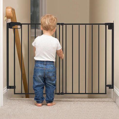 28-43" No Bottom Bar Baby Gate for Stairs, Hardware Mounted Dog Gate, Safety Pet Gates with Large Walk Thru Door, Auto-Close Two-Way Swing Safety Gate for House, Hallways, and Doorways, Black in Saudi Arabia
