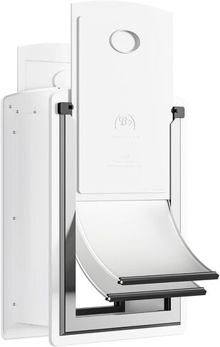 Cat Door for Wall, Energy Efficient Pet Door with Steel Frame, Telescoping Tunnel, Double Magnetic Flaps and Two Sliding Lock Panels, Easy to Install, Milky White, Small in Saudi Arabia