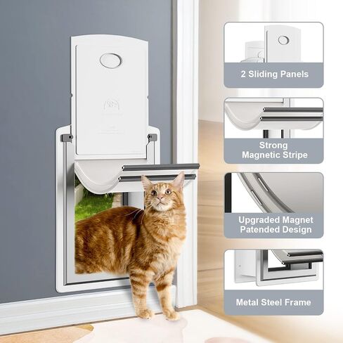 Cat Door for Wall, Energy Efficient Pet Door with Steel Frame, Telescoping Tunnel, Double Magnetic Flaps and Two Sliding Lock Panels, Easy to Install, Milky White, Small in Saudi Arabia