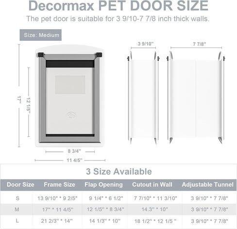 Cat Door for Wall, Energy Efficient Pet Door with Steel Frame, Telescoping Tunnel, Double Magnetic Flaps and Two Sliding Lock Panels, Easy to Install, Milky White, Small in Saudi Arabia