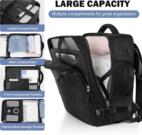 حقيبة ظهر للرجال والنساء، حقيبة ظهر صغيرة سوداء للسفر على متن الطائرة، حقيبة ظهر للحمل في عطلة نهاية الأسبوع، حقيبة ظهر للأغراض الشخصية معتمدة من الطيران in Kuwait