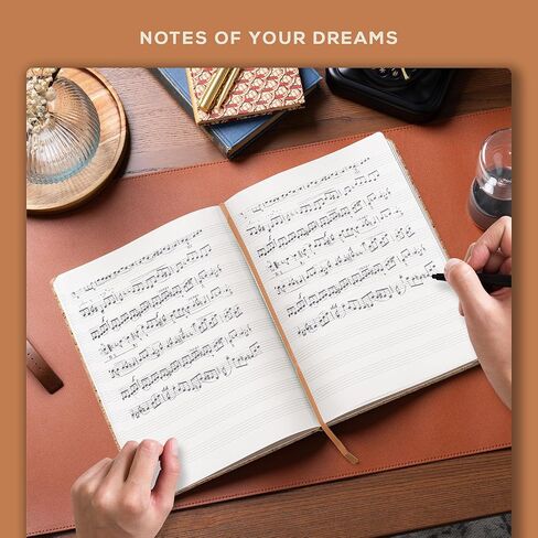 كتب Beechmore دفتر موسيقى فارغ - A4 بني 156 صفحة سميكة 8.5 × 11.5 بوصة| 10 موظفين من الجلد النباتي بغلاف مقوى 120 جرامًا للمتر المربع - محاصر لكتاب الهدايا والموسيقيين in Kuwait