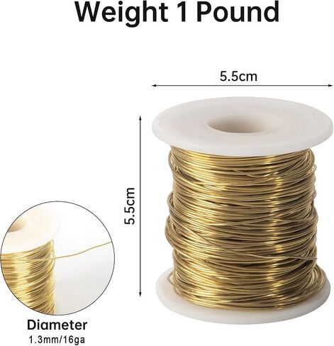 14 Gauage(1.63 mm),1 Pound 85ft Spool Brass Wire for Jewelry Making, Beading,Yellow Brass, Round, Dead Soft in Kuwait
