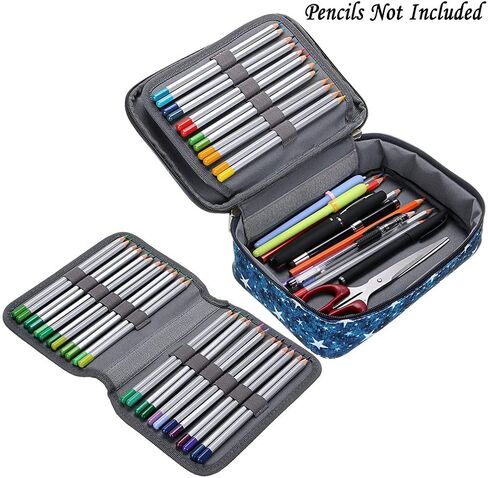 BTSKY Big Capacity Zipper Stationery Bag with Pattern-Multi-functional Stationery Organizer Pouch 36 Large Stretchy Slots for 72 Colored Pencils Black in Saudi Arabia