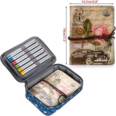 BTSKY Big Capacity Zipper Stationery Bag with Pattern-Multi-functional Stationery Organizer Pouch 36 Large Stretchy Slots for 72 Colored Pencils Black in Saudi Arabia