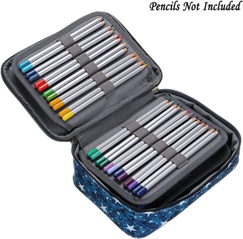 BTSKY Big Capacity Zipper Stationery Bag with Pattern-Multi-functional Stationery Organizer Pouch 36 Large Stretchy Slots for 72 Colored Pencils Black in Saudi Arabia