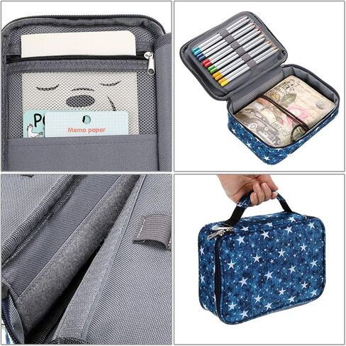 BTSKY Big Capacity Zipper Stationery Bag with Pattern-Multi-functional Stationery Organizer Pouch 36 Large Stretchy Slots for 72 Colored Pencils Black in Saudi Arabia