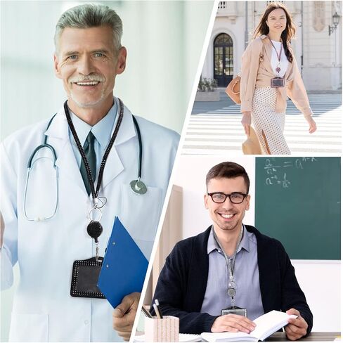9 في 3 مجموعات 3 ألوان من حجر الراين المطور لشارات الهوية، حامل بطاقة الهوية اللامع كريستال قابل للسحب، حبل رقبة بكرة مع مشبك معدني وحلقة مفاتيح للطلاب والأطفال والنساء والمعلمين in Saudi Arabia