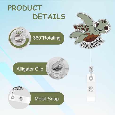 Turtle Badge Reel, Cute Badge Reel, Name Badge Holder Reel ID Clip, Funny Badge Reel for Nurse Office Worker Teacher Student, Nurse Badge Holder with 24" Durable Nylon Retractable Cord in Saudi Arabia