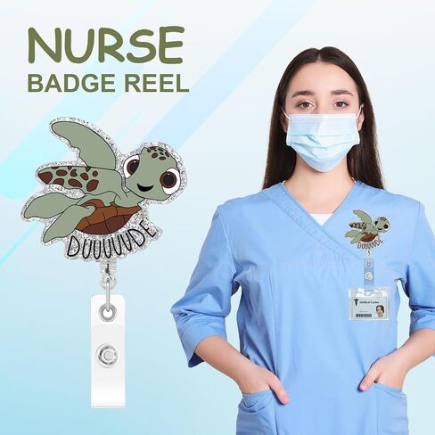 Turtle Badge Reel, Cute Badge Reel, Name Badge Holder Reel ID Clip, Funny Badge Reel for Nurse Office Worker Teacher Student, Nurse Badge Holder with 24" Durable Nylon Retractable Cord in Saudi Arabia