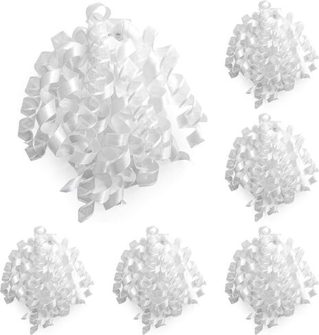 CT CRAFT LLC Silver Metallic Curly Ribbon Bow 6" Long x 6 Counts Gift Wrapping Pre-Tied Self-Adhesive Tab for Birthday Present Box Wine Bottle Baby Shower Party Christmas Hanukah in Kuwait